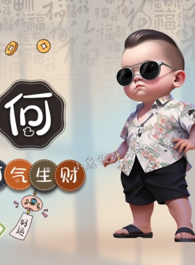 抖音直播间同款卡通姓氏情侣谐音梗微信头像背景图定制作图片设计