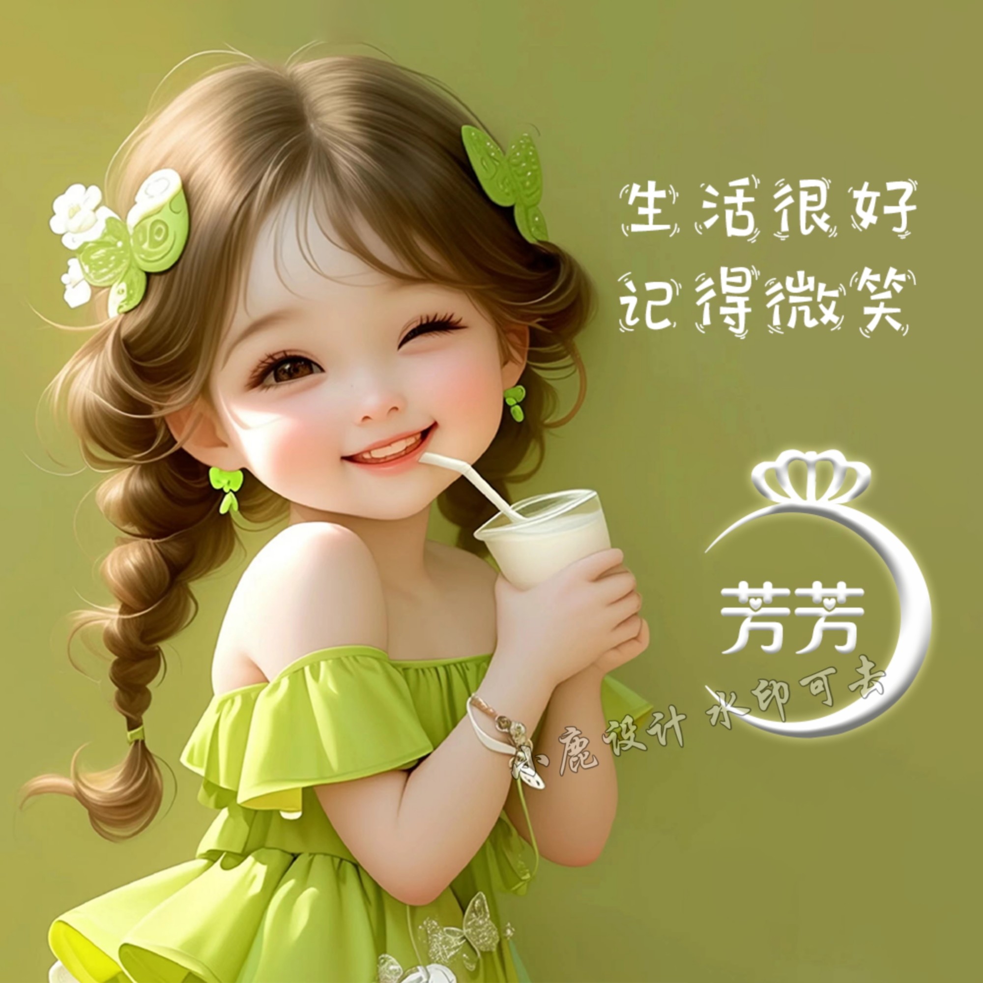 抖音直播同款清新绿色可爱女生姓设计素材/源文件