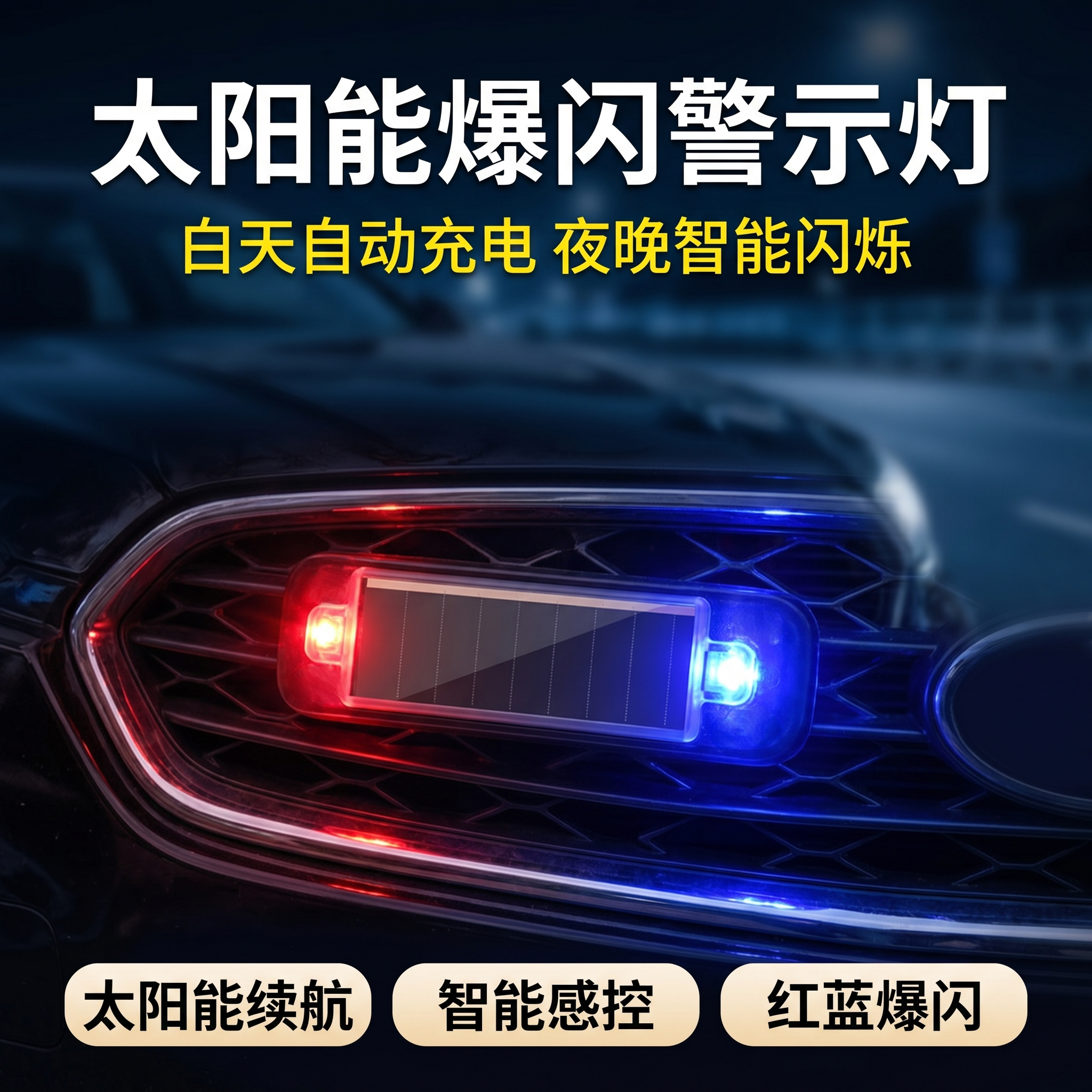 夜间防追尾红蓝爆闪路障施工警示图片