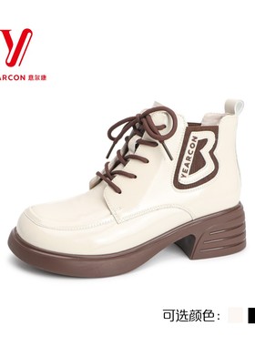 意尔康乐福鞋冬款短靴2023新款法式赫本风小皮鞋显脚小英伦05282