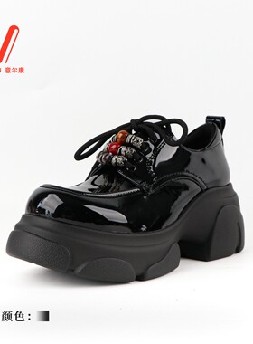 意尔康女鞋2026春季新款厚底增高乐福鞋亮面系带单鞋6162GD32027Y