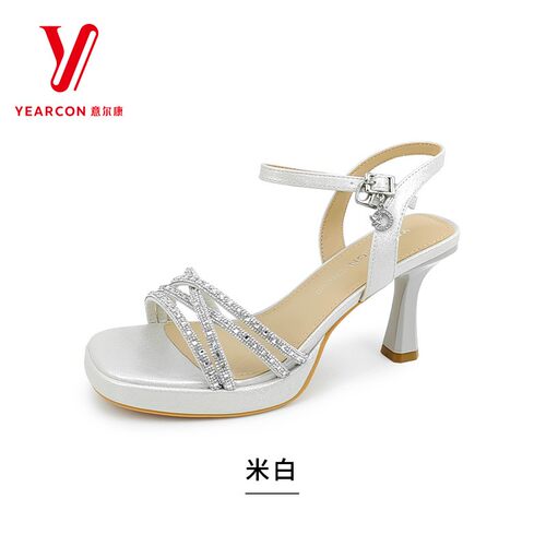 意尔康女鞋2026夏季新款时尚一字带闪钻高跟鞋凉鞋女6352GL32656U