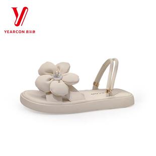 甜美可爱配裙子平底一字带凉拖鞋 新款 33763 女2024夏季 意尔康凉鞋