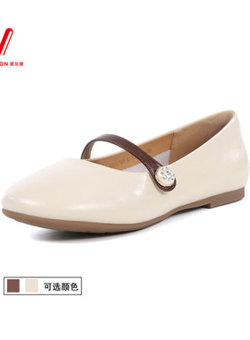 意尔康女鞋2025秋季新款真皮时尚舒适软底一字带单鞋5563GA30708Y