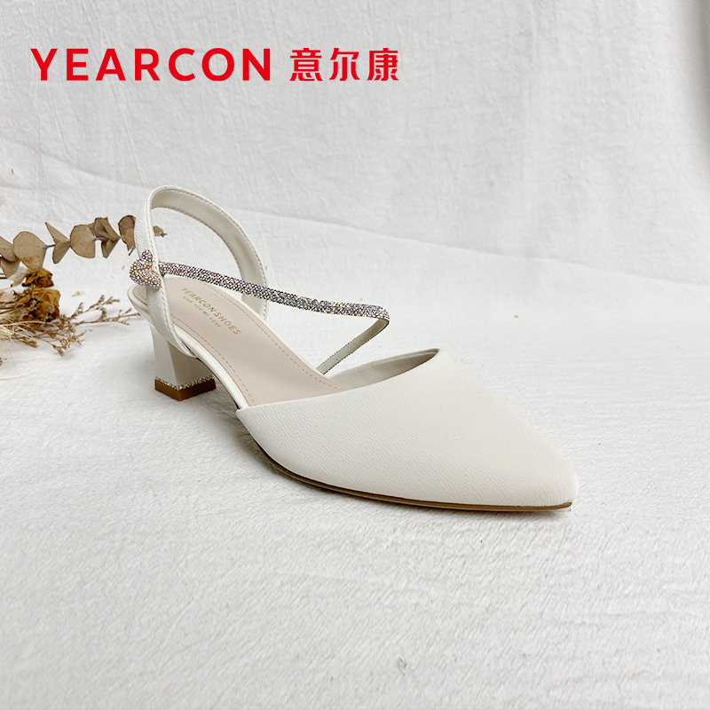 意尔康凉鞋女款2024新款包头单鞋粗跟中跟法式绝美水钻不灵不灵