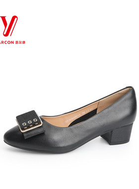 意尔康女鞋2025秋季新款真皮百搭粗跟一脚蹬气质单鞋S651DA26434Y