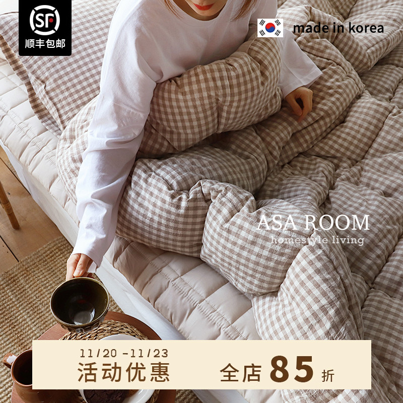 韩国纯棉格子被万年不过时马卡龙