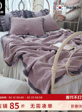 超舒适！ ANNAMONG 手工制作蕾丝边唯美紫色单层莫代尔华夫格夏被