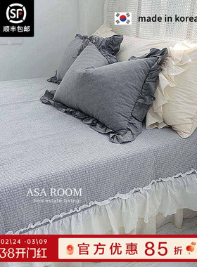 现货▲2米大床用！ASAROOM韩国纯棉荷叶边绗缝简约床裙式床单床盖
