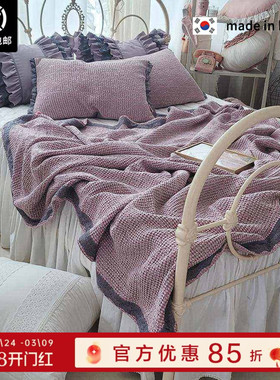 超舒适！ ANNAMONG 手工制作蕾丝边唯美紫色单层莫代尔华夫格夏被