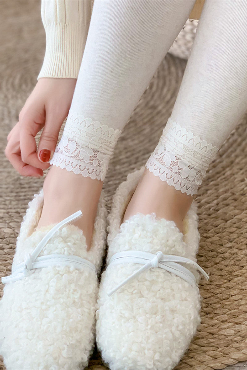 日系竖条纹奶白色连裤袜春秋不加绒棉质燕麦色打底裤保暖jk九分裤