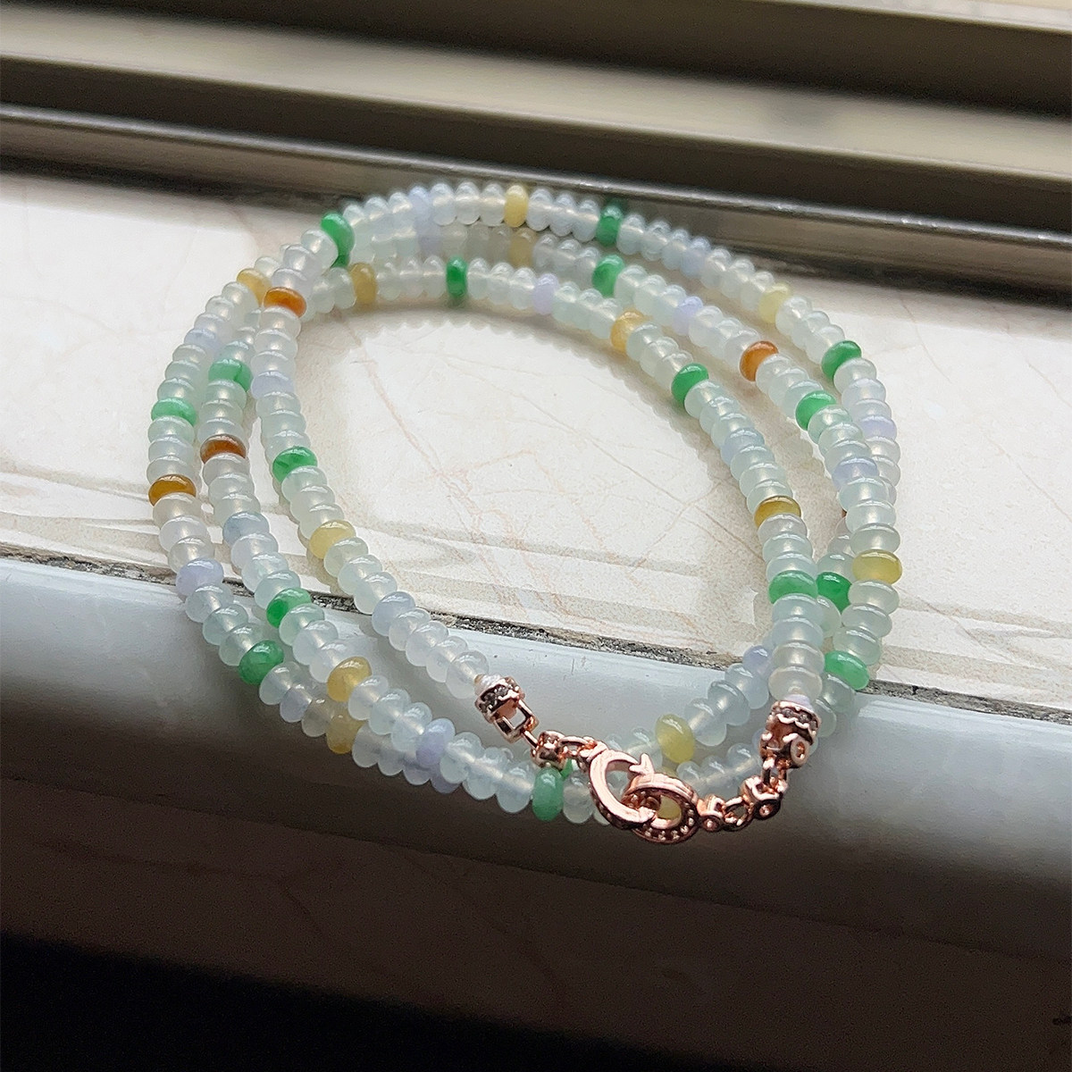 缅甸天然A货翡翠 项链 手串 冰三彩圆珠 算盘珠 塔链 单圈叠戴