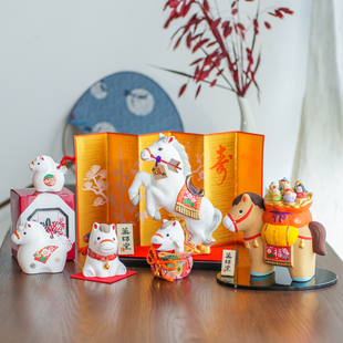 日本进口药师窑 2026马年生肖日式桌面摆件车载招福新年生日送礼