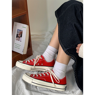 2024新款 薄款 大红色高帮爆款 小白鞋 EVENSTAR帆布鞋 女男板鞋 女夏季