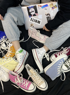 EVENSTAR高帮帆布鞋女2024年新款ulzzang百搭ins潮小白鞋男潮流夏