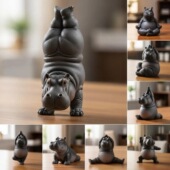 Yoga 饰桌面树脂摆件 瑜伽大师河马雕像装 Hippopotamus Statue