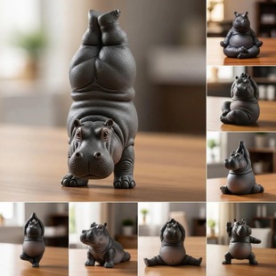 Yoga Hippopotamus Statue 瑜伽大师河马雕像装饰桌面树脂摆件