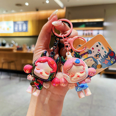 创意电镀恶魔睡梦女孩钥匙扣链可爱卡通情侣包包挂件少女心小礼品
