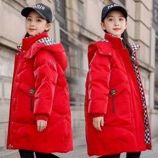 免洗儿童棉服女童中长款加厚中大童亲子装外套韩版洋气冬季外套