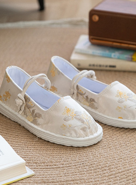 手针巧春季新款千层底手工布鞋女款平底古风方口一字系带开车单鞋