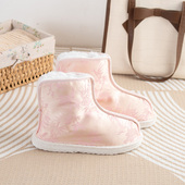 女加绒加厚保暖高帮棉鞋 中国风冬季 老北京千层底手工布鞋 平跟套脚