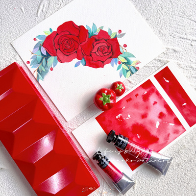 红色系水彩分装申内利尔花卉