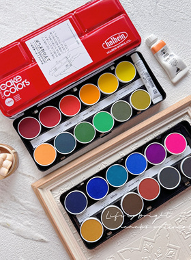 日本荷尔拜因不透明蛋糕盘24色12色hb不透明固体水彩粉饼颜料
