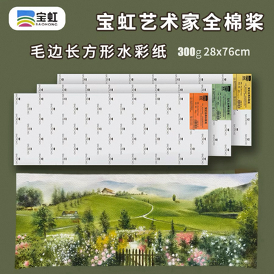 宝虹水彩纸艺术家 棉浆水彩纸毛边水彩纸300g长条形纸
