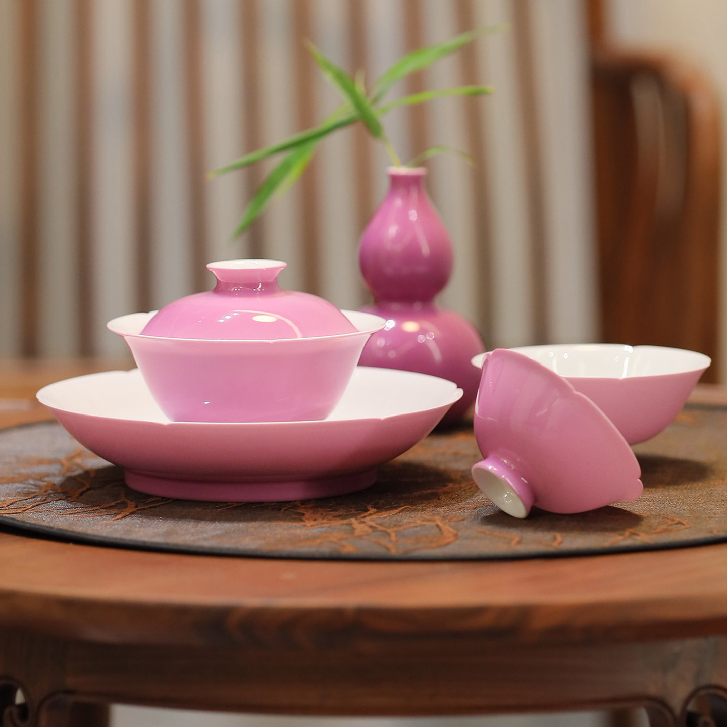 景德镇陶瓷茶具新中式粉紫色陶瓷茶杯手工薄胎花口茶杯盖碗壶承,餐饮具,茶杯,淘宝优惠券,粉丝福利购,淘宝优惠卷