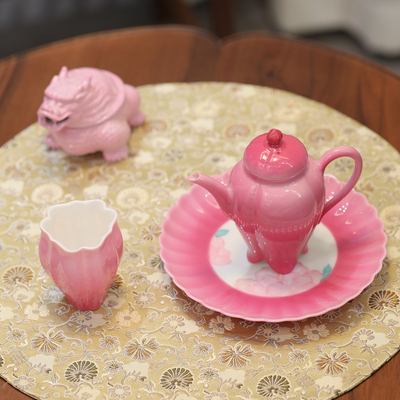 花瓣渐变胭脂红茶壶茶杯