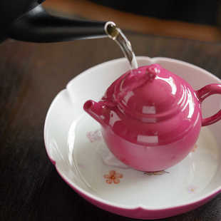 心歌胭脂红小壶景德镇陶瓷茶壶含金釉料胭脂水釉功夫茶壶泡茶壶