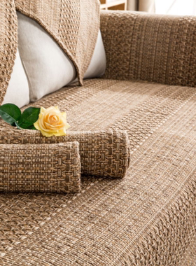 新款2026亚麻中式实木纯棉沙发垫四季通用防滑粗布沙发套罩巾棉麻