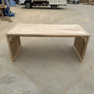 新中式老榆木实木书桌写字台禅意办公桌茶桌椅组合白坯家具