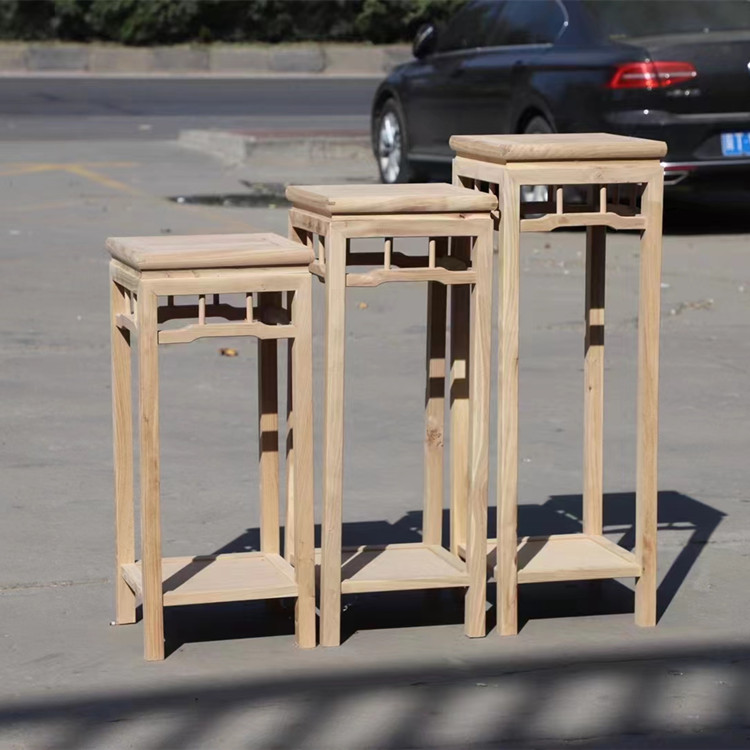 简约木质花架三件套小香风百搭时尚方形花几家用阳台花草架白茬