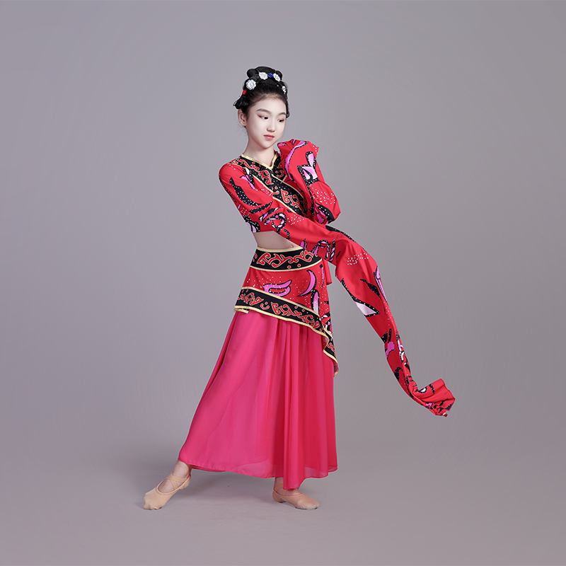 儿童古典舞演出服女汉唐楚优舞蹈表演服水袖少儿楚鼓声声舞蹈服装