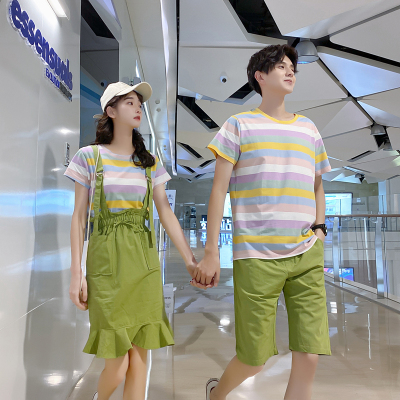 A6741 男套P70女套P70 情侣装夏装海边度假旅游蜜月条纹背带裙