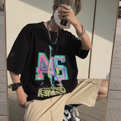 4540-P30 原创 原宿BF复古数字印花宽松男女T恤短袖