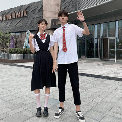 6950 女套装P95 男套装P80   情侣装班服背带裙套装学院风班服