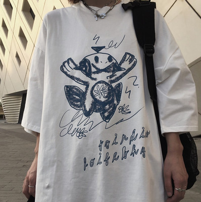 4610-P30 韩国INS复古百搭宽松涂鸦印花男女短袖T恤潮