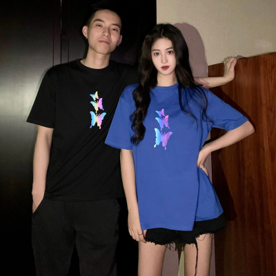 6923-P30 2020新款韩版网红同款反光蝴蝶短袖学生T恤情侣装班服潮