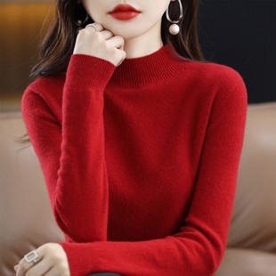 鄂尔多斯市半高领羊毛衫女秋冬季新款羊绒打底衫短款宽松套头毛衣