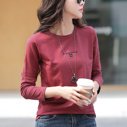 专柜正品女装字母长袖t恤女2024春秋新款韩版宽松大码纯棉打底衫