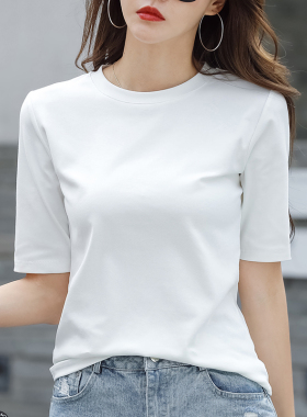 专柜正品女装白色中袖上衣2024夏秋新款修身显瘦纯棉T恤女打底衫