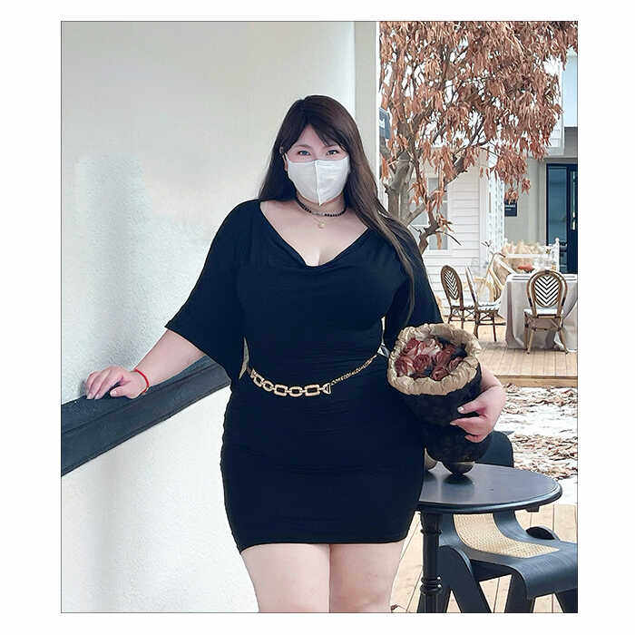 CHEN STUDIO【冷欲姐姐】大码气质荡领垂感包臀连衣裙可一字肩裙