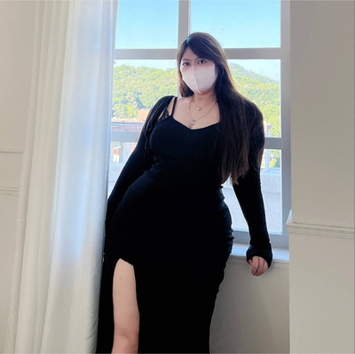 大码女装纯欲风开叉连衣裙两件套