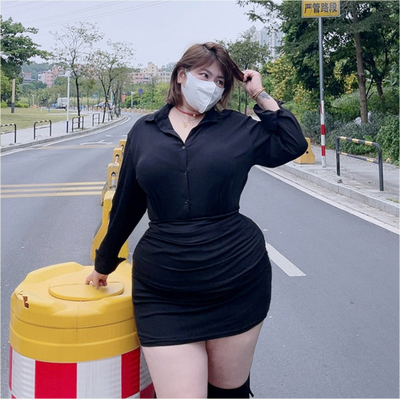 大码性感polo领包臀连衣裙