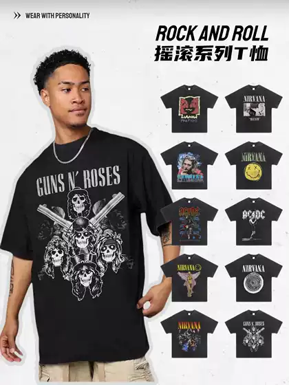 Nirvana Metallica Short Sleeve T-Shirt Men's High Street Heavy Metal Rock Band Washed Distressed Punk Tee