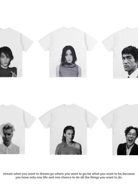 致敬明星歌手复古人物数码直喷印花街头美式宽松休闲街头男女短袖