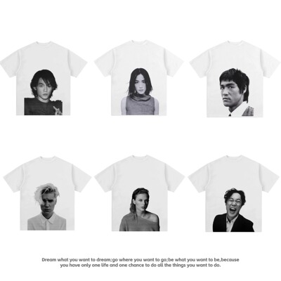 致敬明星歌手复古人物数码直喷印花街头美式宽松休闲街头男女短袖