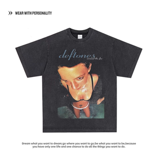 金属摇滚Deftones水洗做旧美式复古oversize宽松纯棉男女短袖T恤